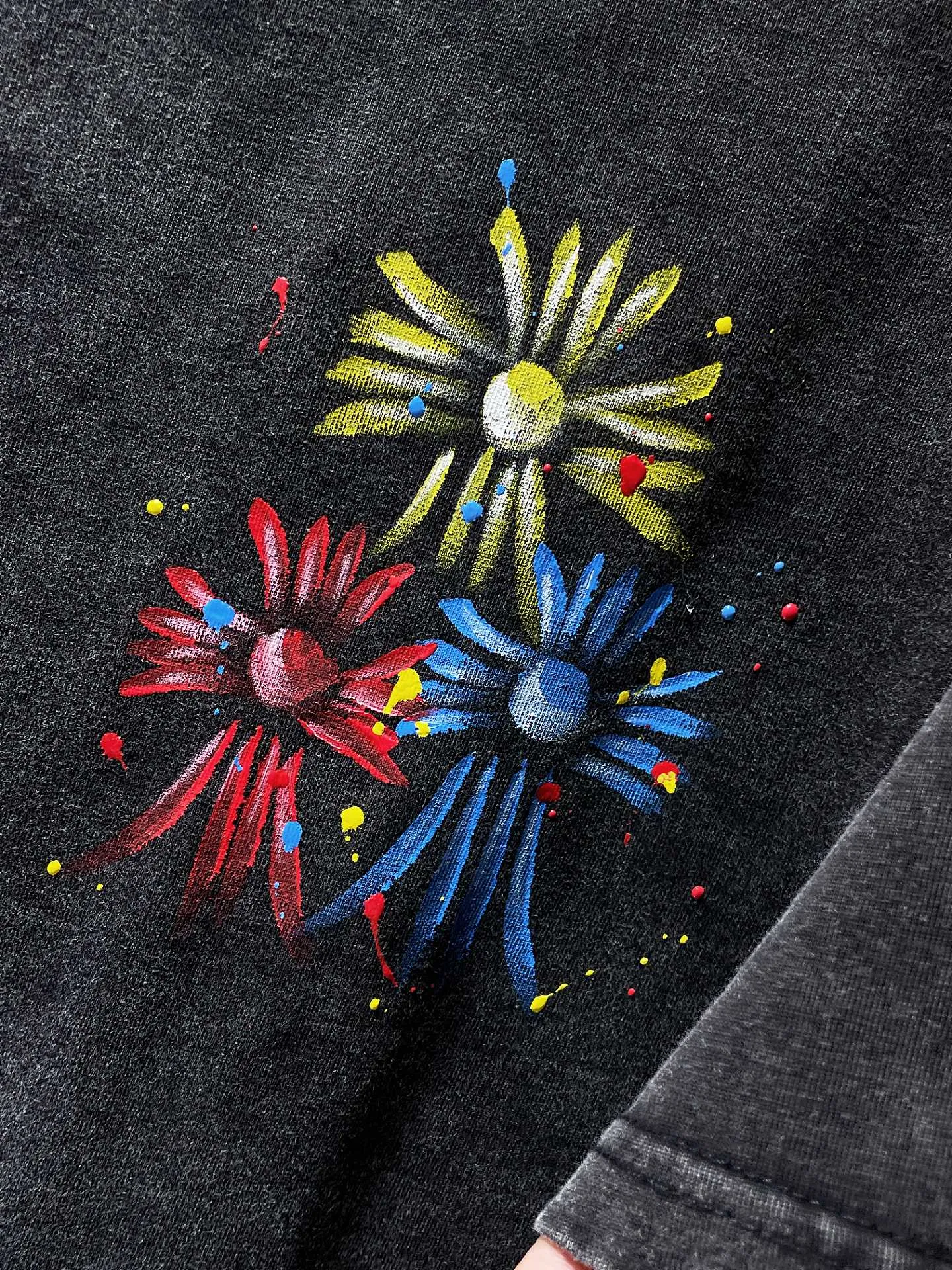 P184 New Chrome Hearts 25ss for summer, hand-painted and washed style! High-weight, environmentally friendly, high-quality top-quality fabric 280g Crow graffiti color cross hand-painted short-sleeved counter synchronization 1:1 replica version Recommended color: black Size: S, M, L, XL